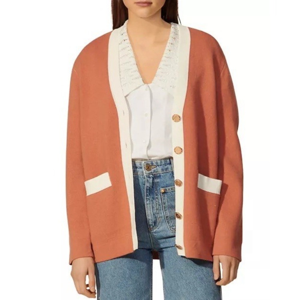 Sandro Deborah Contrast Trim Cardigan Size 2